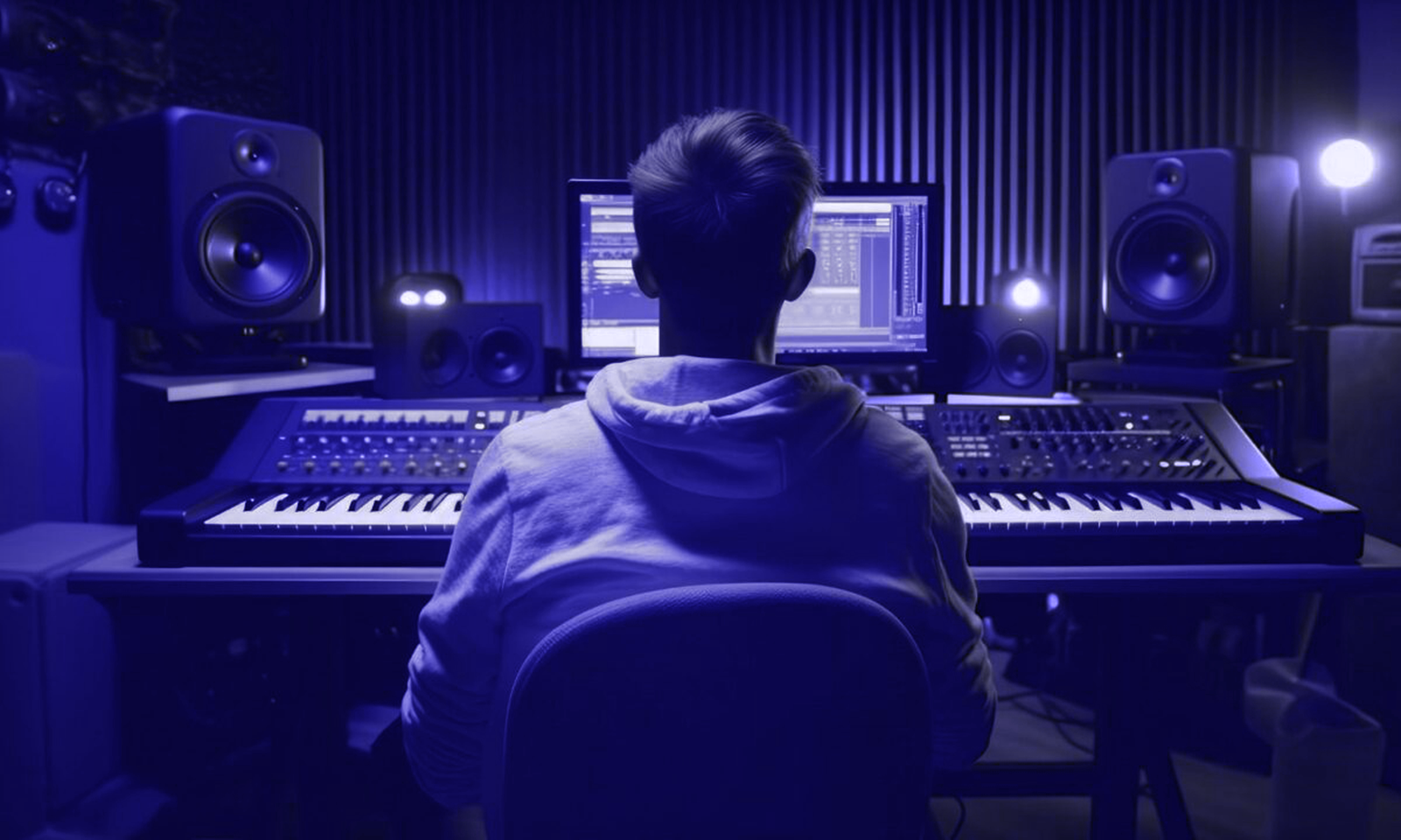 photo de l'ingénieur son derrière l'ordinateur au STUD